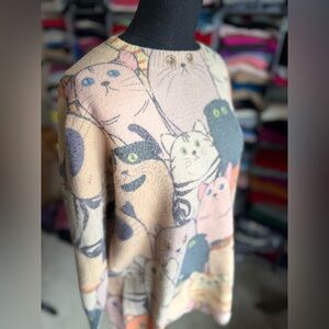 RIDICULOUSLY CUTE Cat Print Sweater, Cotton/Wool, L